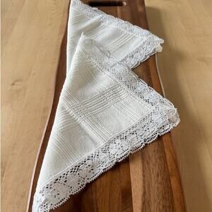 Vintage handmade lace napkins crochet edge cottagecore heirloom linen set of two